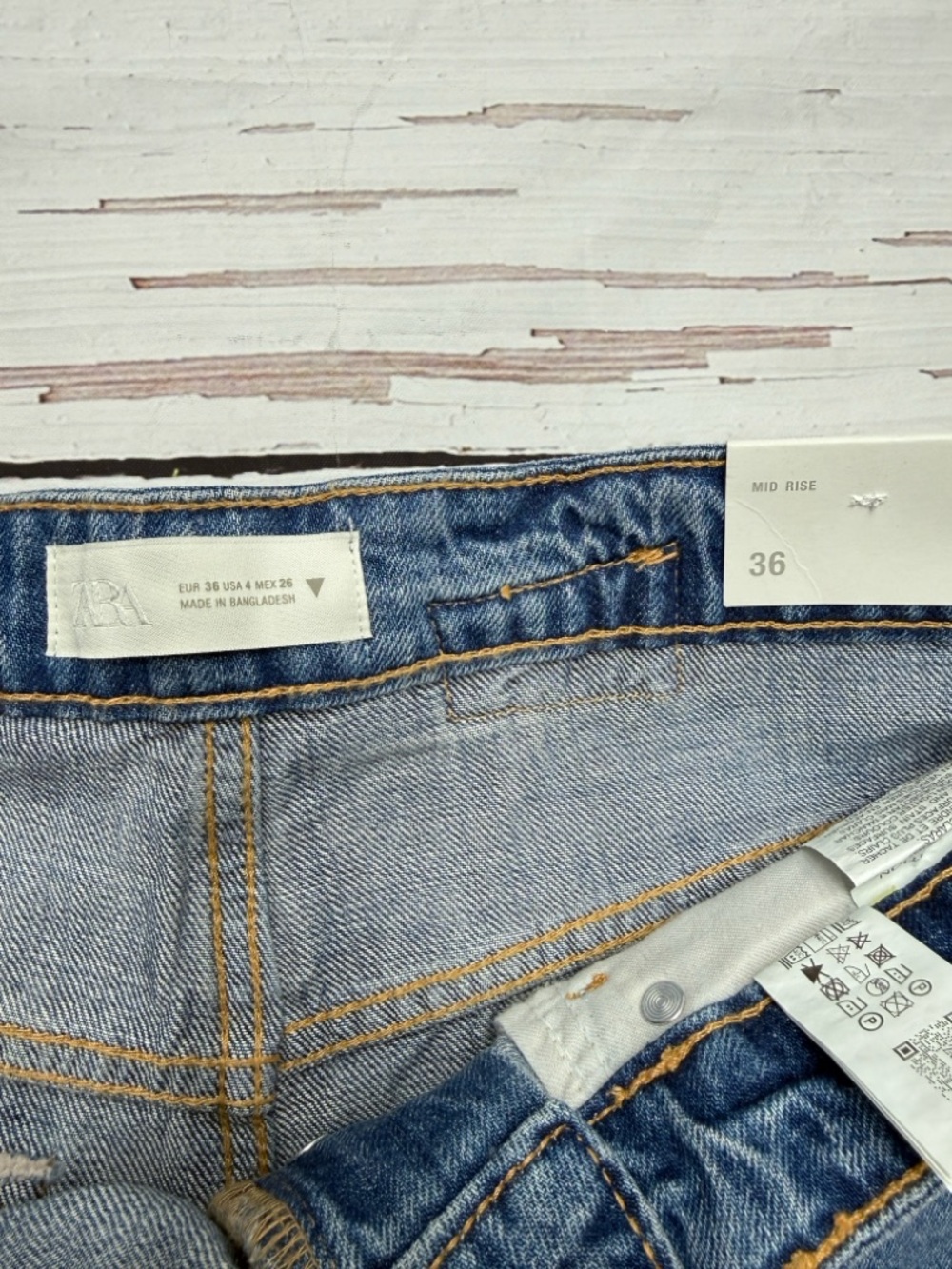 Zara Raw Hem Cinch Back Denim Bermuda Shorts Blue 4 Jorts - Picture 4 of 11